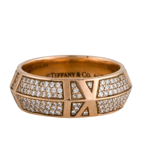 Tiffany & Co 18K Rose Gold Atlas X Closed Pave Diamond Wide Band - Picture 1 of 4